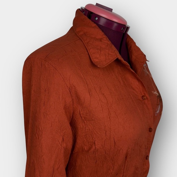 Point Zero Nicole Benisti embroidered crinkle button blouse XL women - Picture 2 of 9